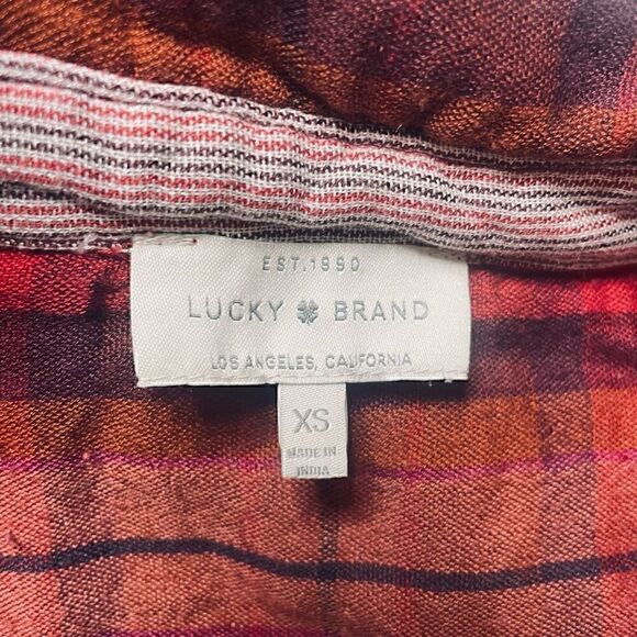 Lucky Brand Red Plaid Button Down Shirt Size XS - S Long Sleeve Soft Viscose - Picture 3 of 9